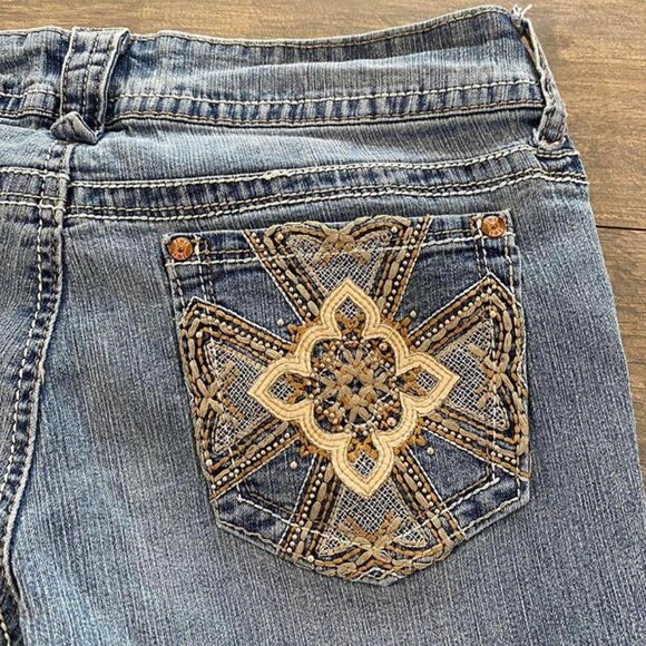 Vintage Y2k LEI Low rise Womens Size 9 Blue Jeans Emellished Pocket Boot - Picture 2 of 7